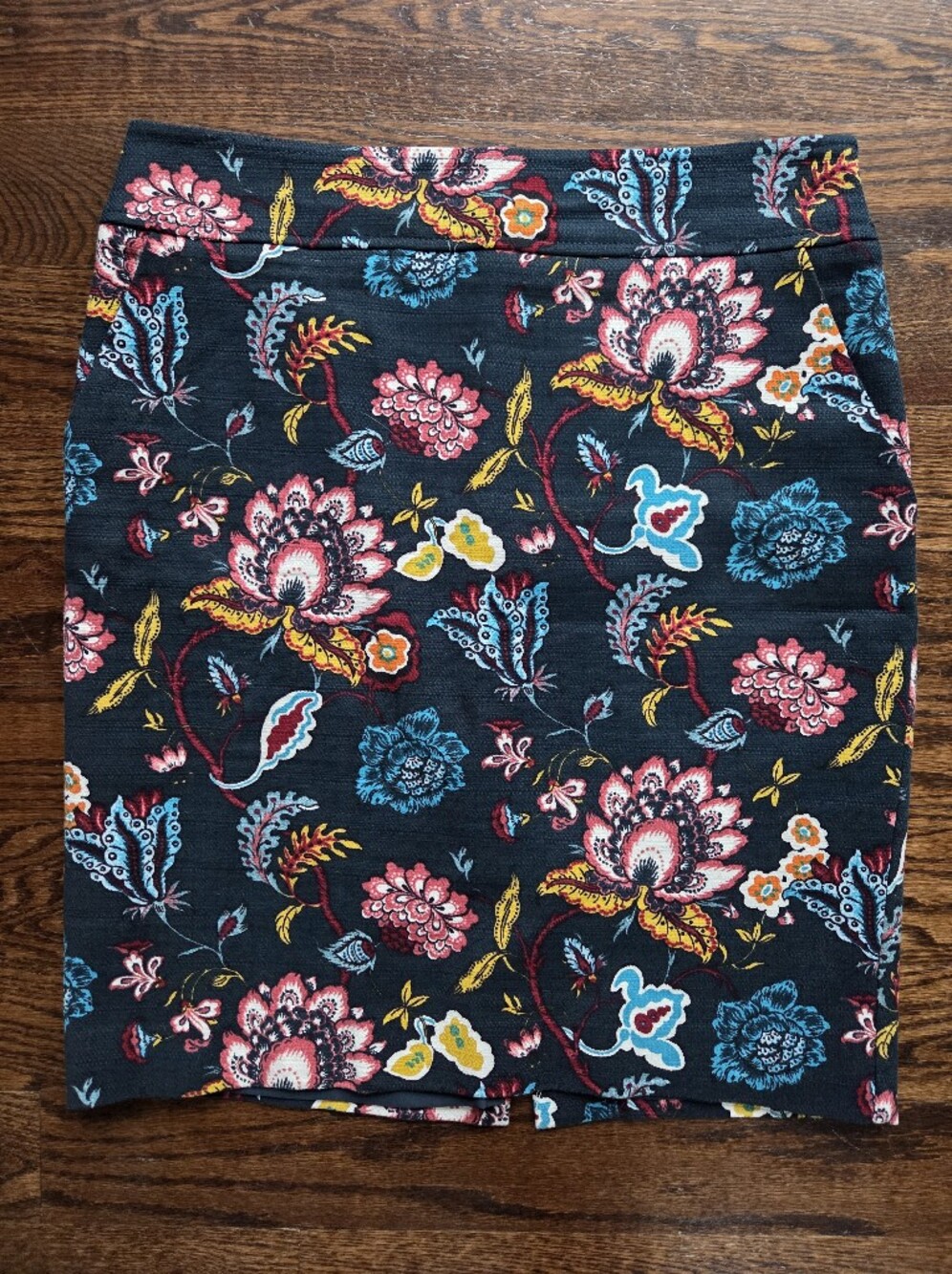 LOFT Jacobean Floral Pencil Skirt Deep Teal/Navy